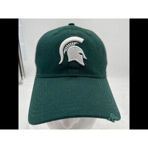 Michigan State Spartans Green Mesh Adjustable Hat Cap Trucker Distressed